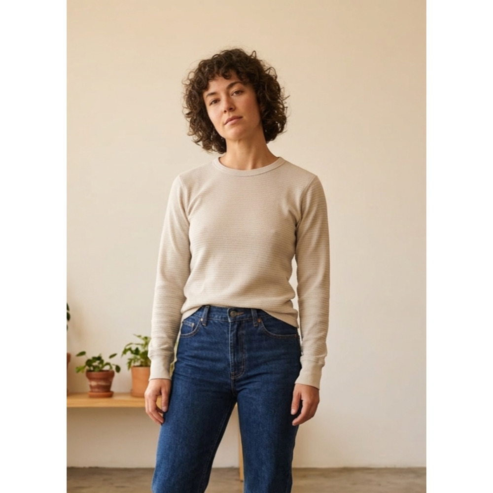 Big Bud Press Long Sleeve Thermal Tee in Light Beige